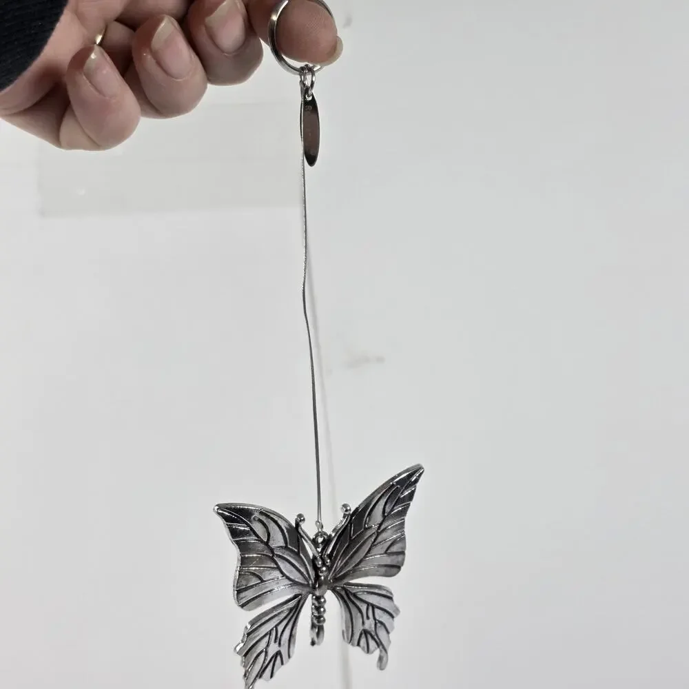Rosleanny Silver Tone Butterfly Ornament Hanging Decor Window Charm